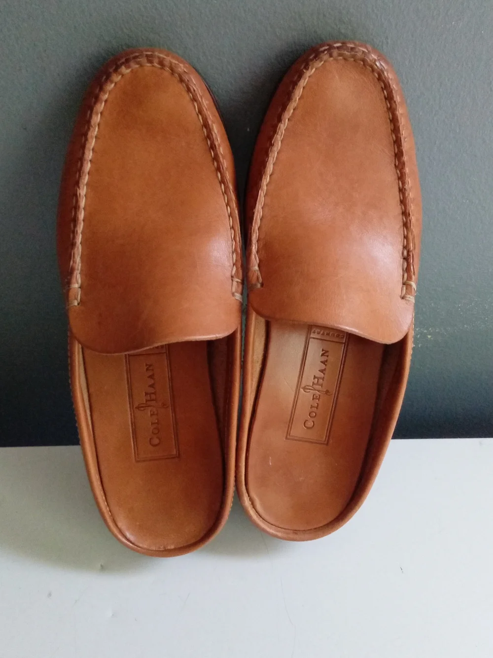 Cole Haan Country Kids Tan Leather Moc Toe Mule Loafers Slip On Shoes